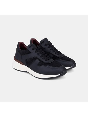 Desa Erkek Siyah Bağcıklı Kalın Beyaz Tabanlı Deri Sneaker