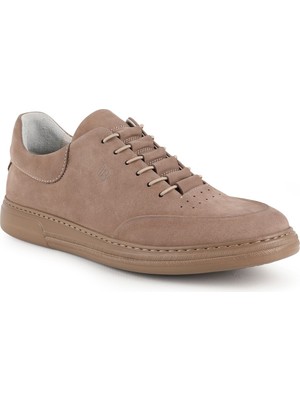 Erkek Casual Sneaker Vizon Hakiki Nubuk Deri Esnek Lastik Bağcıklı Hafif Monokrom Eva Taban Lbr H1080