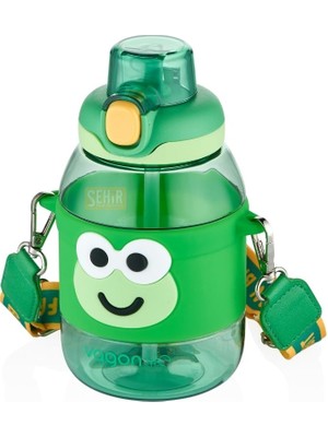 1001 Vagonlife 600ML Sevimli Hayvanlar Silikon Pipetli Kılıflı ve Askılı Polikarbon Çocuk Su Matara