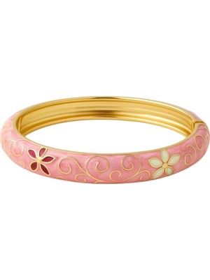 1001 Zarif Mineli Altın Rengi Emaye Bilezik, Çiçek Desenli, Metal Bangle Tasarım, Kadın Takı Aksesu