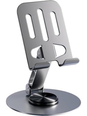 1001 360° Döner Metal Telefon ve Tablet Tutucu Stand, Katlanabilir Teleskopik, Silikon Pedli, Kaymaz Ta