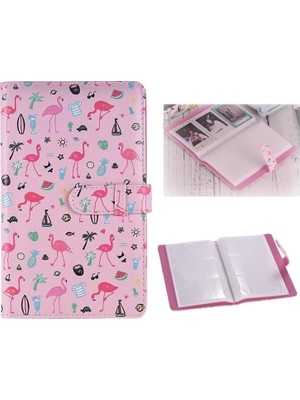 1001 Mini Fotoğraf Albümü, 96 Cep Kapasiteli, Şık Desen Baskılı Pembe, Pu Deri Kaplı, 16 Sayfa, K