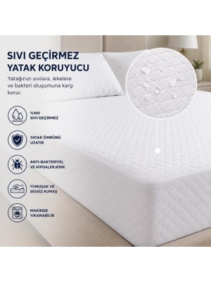 1001 Sıvı Geçirmez Fitted Yatak Koruyucu Alez – Tek Kişilik 100X200 cm + 30 cm – Lastikli Geçmel