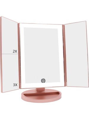 1001 1X-2X-3X-10X Büyütmeli 37 LED Işıklı Makyaj Aynası, 3 Panel, Katlanabilir, Dokunmatik Sensörl