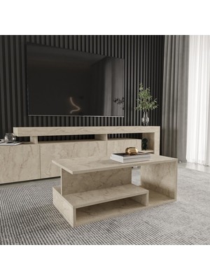 1001 Vera Mini Orta Sehpa – Modern Tasarım, Fonksiyonel Raflı Yapı, Traverten