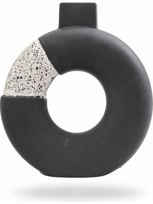 1001 Modern Dekoratif Seramik Vazo, Siyah Halka (Donut) Tasarım, Minimalist Masa ve Salon Dekoru, Ev Ofi