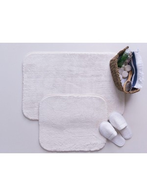 Puffy Yumuşak Banyo Paspas 2'li Kaymaz Ekstra Yumuşak Beyaz