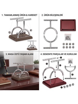 1001 Newton Sarkaç Metal Denge Topları Masa Üstü Dekor Orta Boy