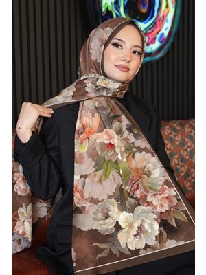 1001 Floral Desen Kahve Soft Pamuk Şal