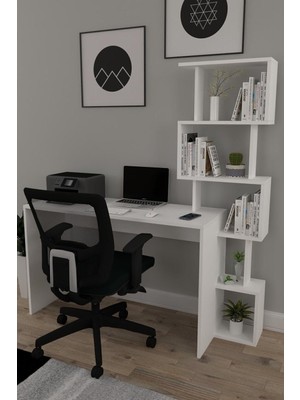 1001 Pratik Kitaplıklı Çalışma Masası Beyaz 120X50