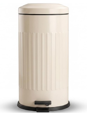 1001 16 Litre Vintage Krem Metal Çöp Kovası - 44.4 x 24.5 Cm, Çıkarılabilir Kova Metal Çöp Kutusu