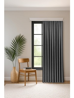 Fabric Design Safir Antrasit Ekstrafor Büzgülü Kadife Dokulu Yüksek Kaliteli Tek Kanat Fon Pe