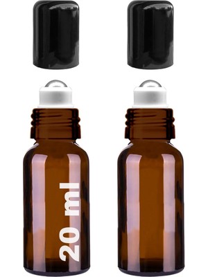 1001 20 ml Çelik Roll On Şişesi 20 cc Sızdırmaz Siyah Kapaklı Cam Şişe 2 Adet (Amber, 20)