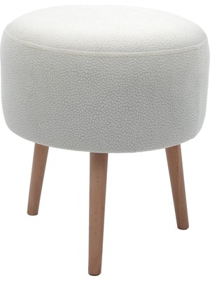 1001 Ahşap Ayaklı Makyaj Masası Pufu - 38CM Yuvarlak Dekoratif Tabure, Şönil Kumaş Antre ve Salon P