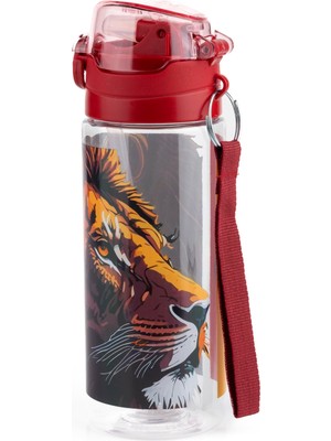 1001 Galatasaray Lisanslı Spor Su Şişesi, Kırmızı Kapaklı, Aslan Desenli 500ML Plastik Matara 2557