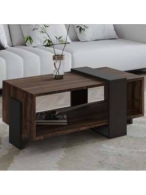 1001 Meleni Orta Sehpa – 90 cm Modern Tasarım – Raflı, Ceviz/antrasit