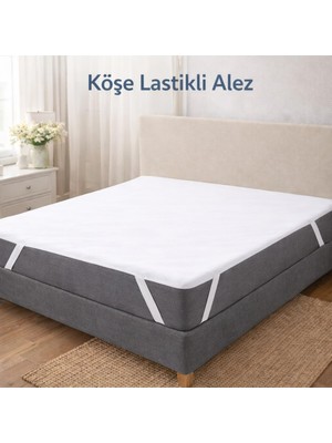 1001 Köşe Lastikli Alez, 160 x 200 Cm, Beyaz, Sıvı Geçirmez, Terletmeyen