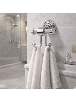 1001 Gümüş Ikili Askılık Vidalı Duvar Tipi Banyo Duvar Havlu Askısı Dayanıklı Paslanmaz Modern