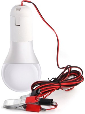 1001 Seyyar Lamba 1.5 Metre Kablolu, Akü Maşalı, 12 Volt, 5 Watt, Beyaz 6500K, LED Ampul, (Dc 12 Volt