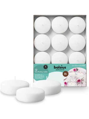 1001 Beyaz Mega Yüzen Mumlar, 8 Saat Yanma Süreli, Ø 7,6 cm Çapında, 12 Adet