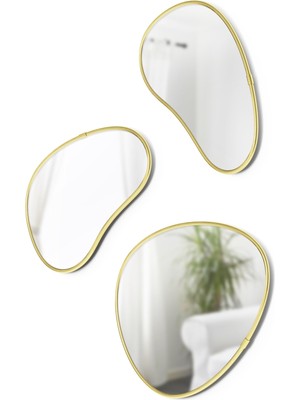1001 Hubba Pebble Duvar Montaj Aynaları, 3'lü Set, Pirinç