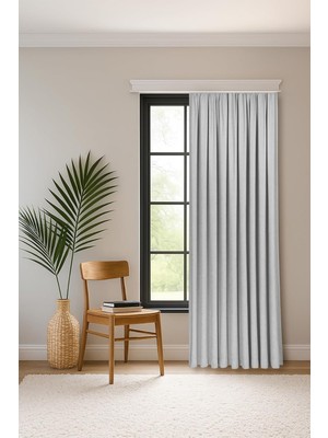 Fabric Design Safir Açık Gri Ekstrafor Büzgülü Kadife Dokulu Yüksek Kaliteli Tek Kanat Fon