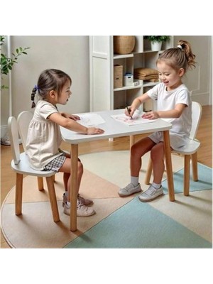 1001 Ahşap Masa Sandalye Seti - 2 Sandalyeli Ders Çalışma Masası - Aktivite Masası