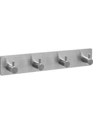 1001 Paslanmaz Çelik 4 Topuzlu Bornoz Askısı Havluluk - Banyo Askısı - Inox - Kendinden Yapışmalı