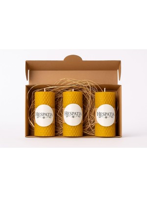 1001 Doğal Balmumu Petek Mum 3'lü Set | Hesperia | 10.5cm x 4cm | Elle Sarım | Zararlı Kimyasalı Iç