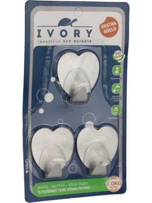 1001 Ivory Metal Yapışkanlı Askı, Kalp Tasarımlı, Paslanmaz, Delme Gerektirmeyen, Duvar ve Fayans I