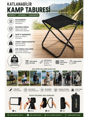 1001 Katlanır Kamp Taburesi Portatif Katlanabilir Tabure 100 kg Taşıma Kapasiteli Hafif Piknik Balık�