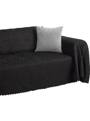 1001 Premium Koltuk Örtüsü 175X350 Xlarge Gramajlı Jakarlı Şönil Antrasit| Kanepe Örtüsü | Kaym