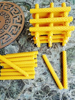 1001 (24 Adet) 14CM El Yapımı Dilek Mumu Doğal Petek Balmumu Mum Beeswax Candle Bal Mumu Mum
