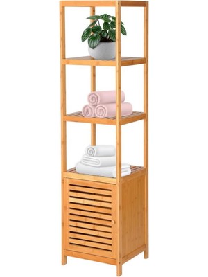 1001 Bambu Tek Kapaklı 4 Raflı Çok Amaçlı Düzenleyici Organizer Dolap - DB-0003