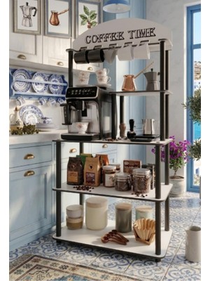 1001 Kahve Köşesi Dolabı Çok Amaçlı Kitaplık 140X69X39 cm – Kahve Makinesi Standı, 1. Sınıf M
