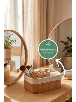 Evonita Bambu Organizer Sepet Büyük Boy Çok Amaçlı Banyo Mutfak Dolap Içi Düzenleyici Şık Dayanıklı