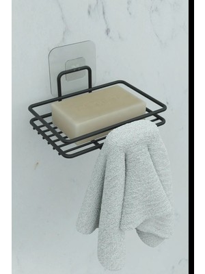 Roichil Yapışkanlı Sabunluk Banyo Mutfak Lavabo Metal Katı Sabunluk Siyah