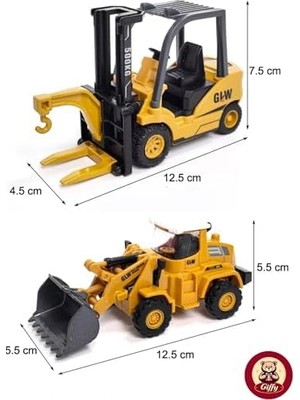 Skygo Revify /oyuncak Kutulu Metal Başlıklı Iş Makinaları Seti Kepçe Bulldozer Forklift 4 Ü 1 Arada Set Sürtmeli 1:70 Ölçek Full Metal Başlık Rc Iş Makinası Setleri