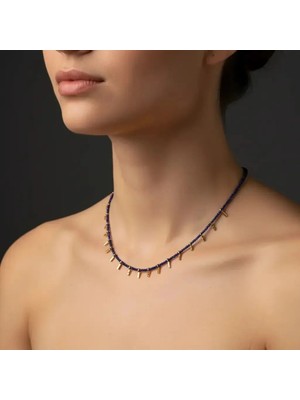 G&A Jewels Doğal Lapis Lazuli Boncuklu Kolye | Zarif 925 Ayar Gümüş & Altın Kaplama Charm'lar | Kadınlar İçin Doğal Taş Takı, Mükemmel Hediye