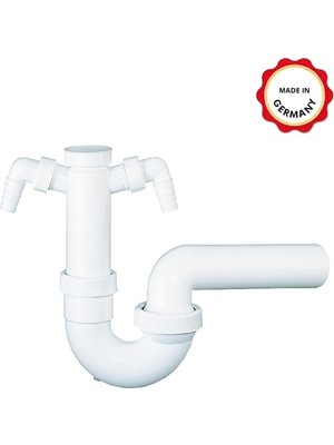 Dallmer Çift Makine Giriş Ağızlı Koku Önleyici Lavabo ve Evye Sifonu 100/1, Çamaşır Bulaşık Kurutma Makinesi Gideri Bağlanabilir, Mafsallı 50'lik Çıkış Borulu, 1 1/2'' Lavabo Süzgecine Uygun Bağlantılı