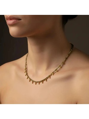 G&A Jewels Doğal Yeşil Garnet Boncuklu Kolye | Zarif 925 Ayar Gümüş & Altın Kaplama Charm'lar | Kadınlar İçin Doğal Taş Takı, Hediye