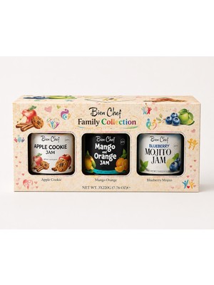 Bien Chef Aile Koleksiyonu 3'lü Reçel Seti 3X220 gr (Elmalı Kurabiye, Mango Portakal, Yaban Mersinli Mojito)