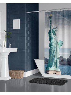 Banyo Perdesi 1X180X200 Tek Kanat Duş Perdesi Halka Hediyeli Duşakabin Perdesi New York