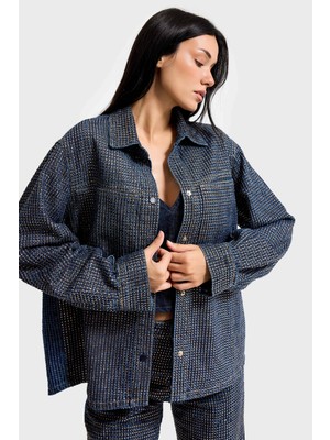 It's Basic Kadın T.kot Rengi T-1W5-7 Oversize Parlak Taşlı Özel Tasarım Denim Ceket