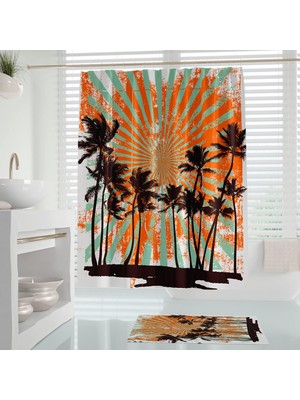 180X200 Duş Perdesi Baskılı Duş Perdesi Solmaz Su Geçirmez Duş Perdeleri - Hawaii Desen Banyo