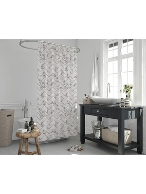 Tropik Home Jackline Banyo Duş Perdesi Mermer Desenli Duş Perde Su Geçirmez Banyo Perdeleri Polye