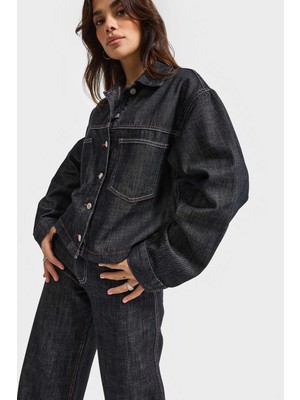 It's Basic Kadın Koyu Kot Rengi 7W5-51 Oversize %100 Koton Denim Ceket