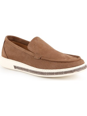 Erkek Casual Ayakkabı Hakiki Nubuk Deri Delikli Perfore Desenli Hafif Eva Taban Slip-On Sneaker Lbr H1098