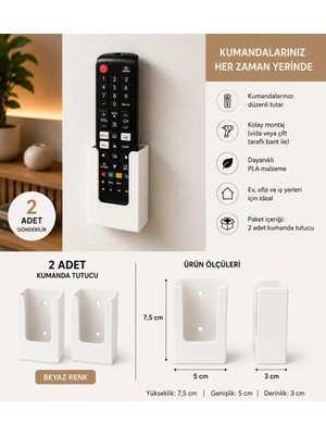 Veriqo 3D 2'li Duvar Kumanda Standı | Tv Kumanda Askılığı | Kendinden Yapışkanlı Kumanda Tutucu