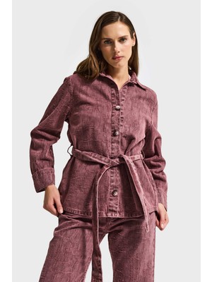 It's Basic Kadın Gül Kurusu 6s6-98 Oversize Kemer Detaylı Kumaş Özellikli Tasarım Denim Ceket